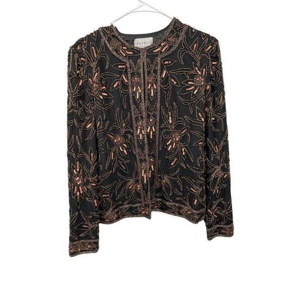 NWT Vintage Papell Studio Beaded Sequin Silk Jacket Evening Copper Black Medium - Picture 1 of 11